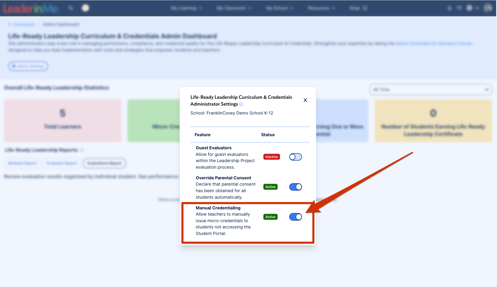 Micro-credentialing toggle setting