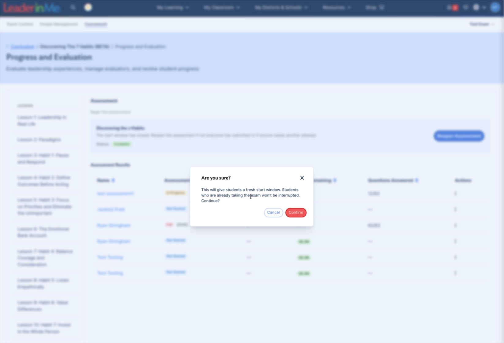 Reopen Assessment confirmation prompt.