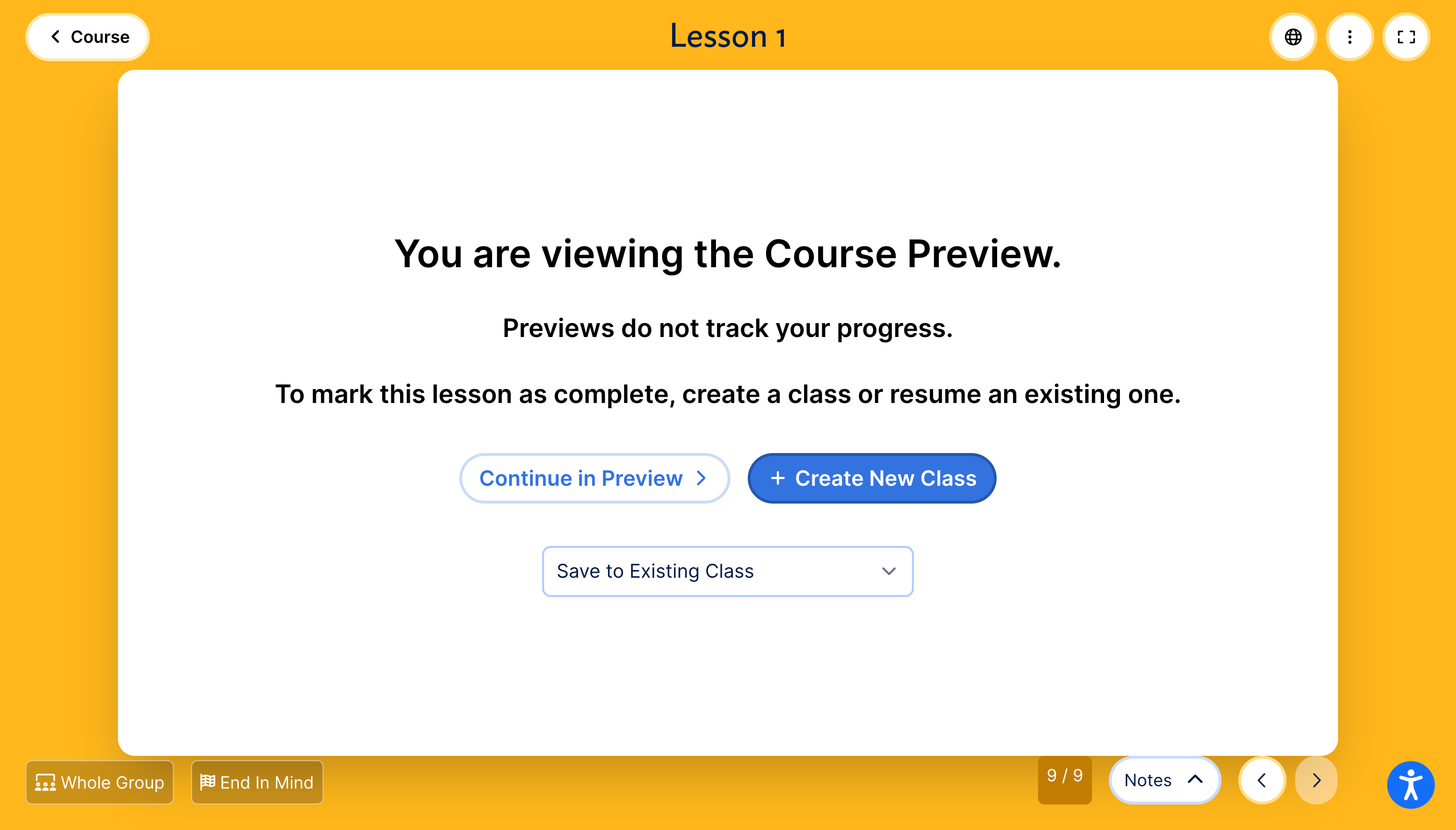 Option to save preview progress to an existing class
