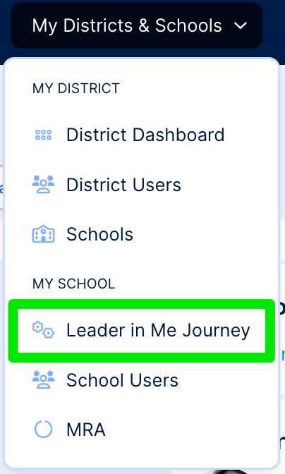 My School dropdown with the Leader in Me Journey option