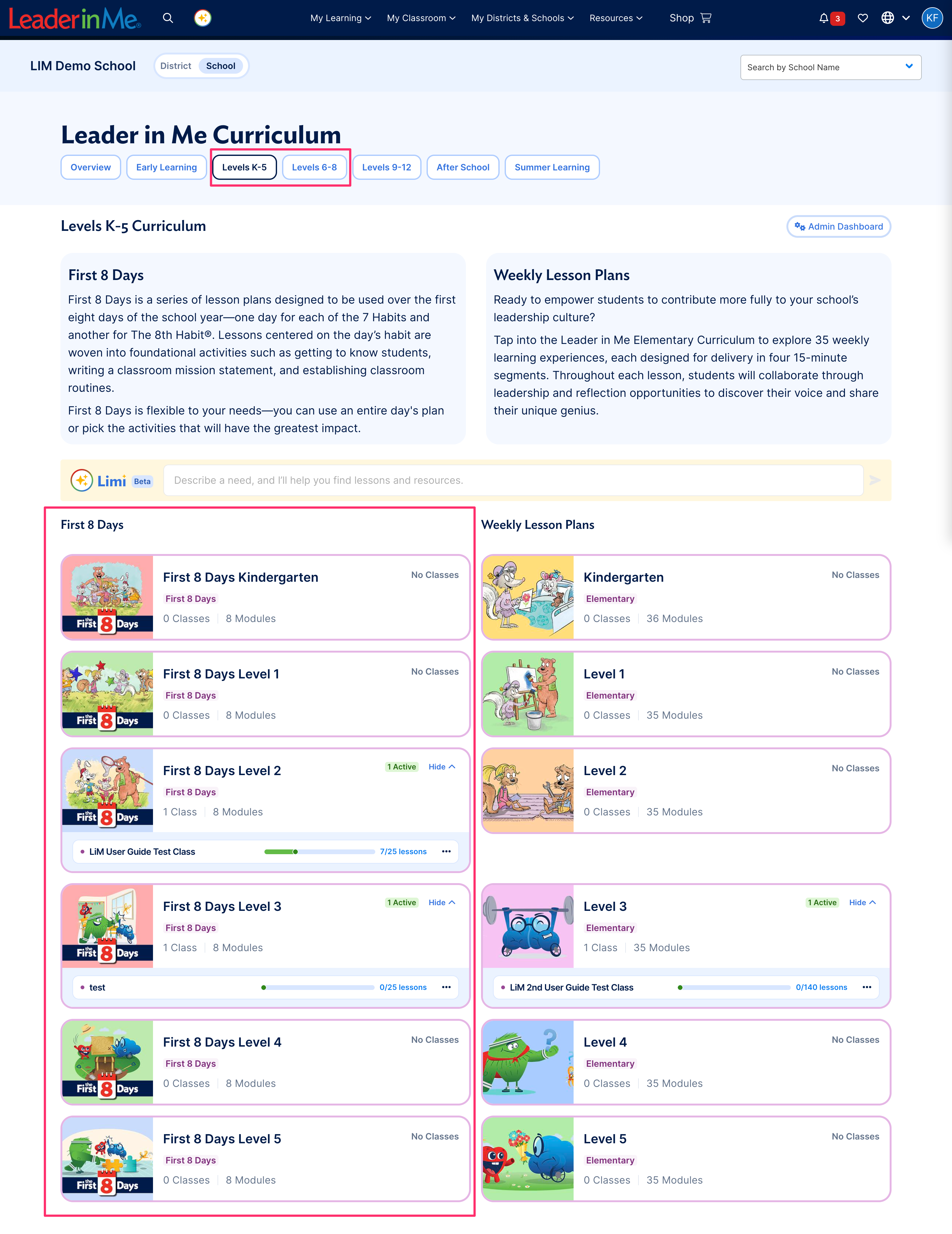 Curriculum page with First 8 Days on the left